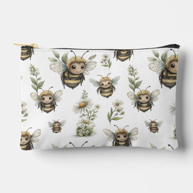 Pochette À Accessoires Conception d'abeille à l'aquarelle mignonne | Abei (Recto)