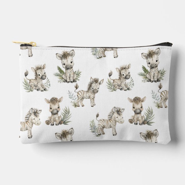 Pochette À Accessoires Conception de bébé zèbre à l'aquarelle mignonne |  (Recto)
