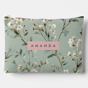 Pochette À Accessoires Conception de fleurs vert pastel doux personnalisé