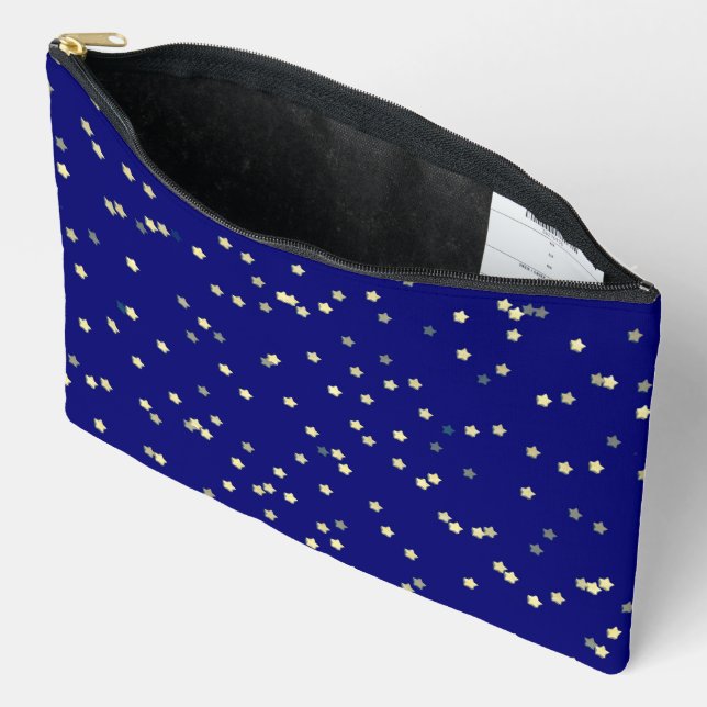 Pochette À Accessoires Conception d'étoile d'or sur bleu (Ouvrir)