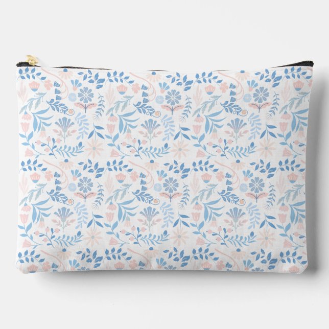 Pochette À Accessoires Conception florale boho impression bloc bleu rose  (Recto)