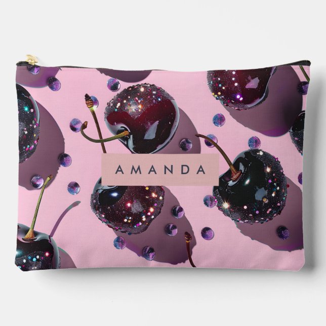 Pochette À Accessoires Conception personnalisée Cherry Glam Sparkle (Recto)