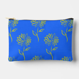 Pochette À Accessoires Contour de fleur jaune sur fond bleu