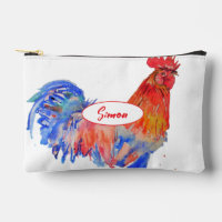 Coq Rouge Nom de Garçon Aquarelle Bleue Poulet