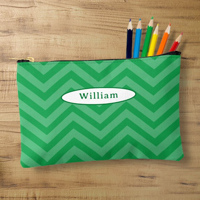 Pochette À Accessoires Coque de crayon Motif Fun Green Chevron (Créateur téléchargé)