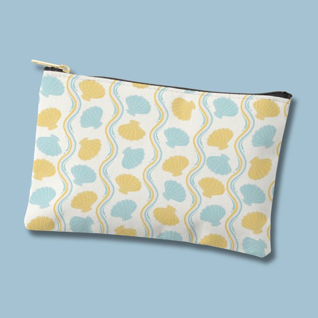 Pochette À Accessoires Coquillage et vagues de plage Été (Seashells and ocean waves cosmetic accessory pouch)