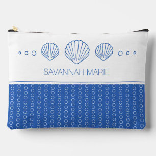 Pochette À Accessoires Coquillages personnalisés bleu et blanc de la côte