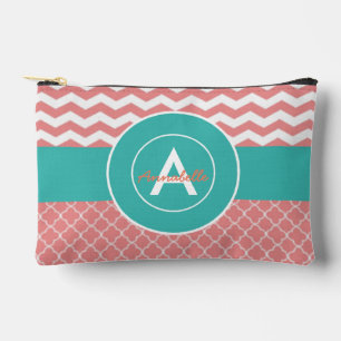 Pochette À Accessoires Corail Turquoise Chevron Quatrefoil