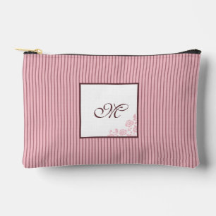 Pochette À Accessoires Cottage Pink Stripe Rose Script Motif Monogramme