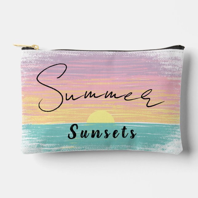 Pochette À Accessoires Coucher de soleil d'été sur la plage à Pastel (Recto)