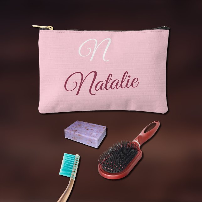 Pochette À Accessoires Couleur rose pastel monogrammée (Créateur téléchargé)