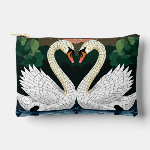 Pochette À Accessoires Couple de cygnes en mosaïque formant une forme de