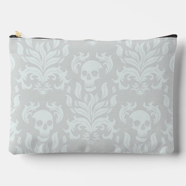 Pochette À Accessoires Crâne flamme Damas en blanc classique sur blanc (Recto)