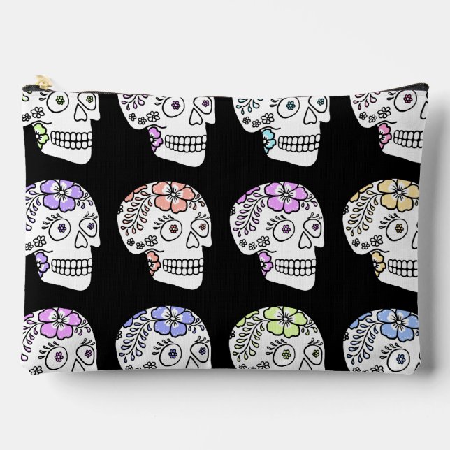 Pochette À Accessoires Crânes À Sucre Avec Fleurs (Recto)