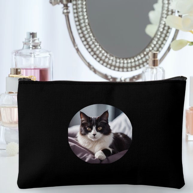 Pochette À Accessoires Créez votre propre chat pour animaux de compagnie  (An elegant black bag to customize with a photo of your cat or other pet)