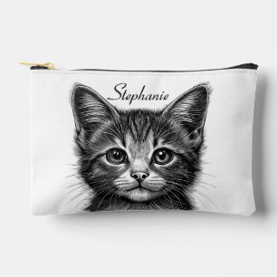 Pochette À Accessoires Croquis adorable de Jeune Chat avec texte personna