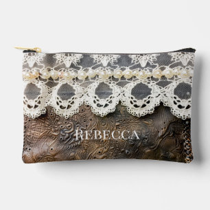 Pochette À Accessoires Cuir Outils Occidental Rustique et Dentelle Antiqu