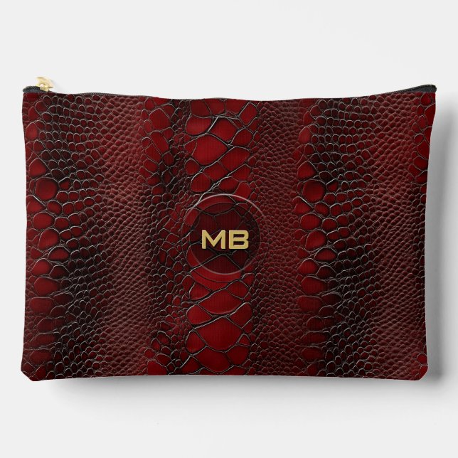 Pochette À Accessoires Cuir Serpent Rouge Monogramme en Relief (Recto)