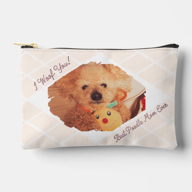 Pochette À Accessoires Custom Dog Photo Milk Beige Poodle Mom Gift Pouch (Recto)