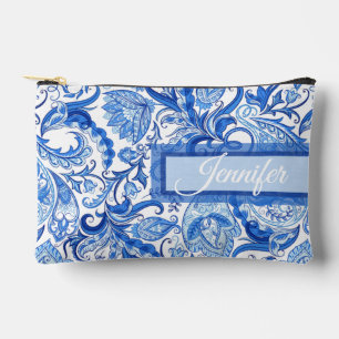 Pochette À Accessoires Custom Light Bleu foncé Blanc floral Paisley Art
