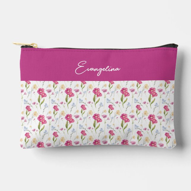 Pochette À Accessoires Custom Name Pink Purple Watercolor Wildflower  (Recto)