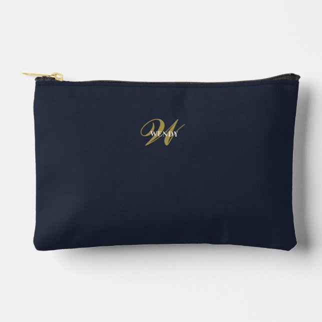 Pochette À Accessoires Custom Navy Blue Gold Monogram Minimal Clean (Recto)