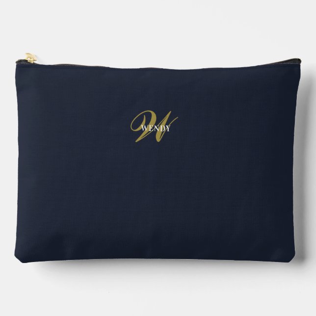 Pochette À Accessoires Custom Navy Blue Gold Monogram Minimal Clean (Recto)
