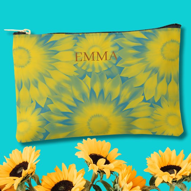 Pochette À Accessoires Custom Vibrant Sunflower Tie-Dye Art (Créateur téléchargé)