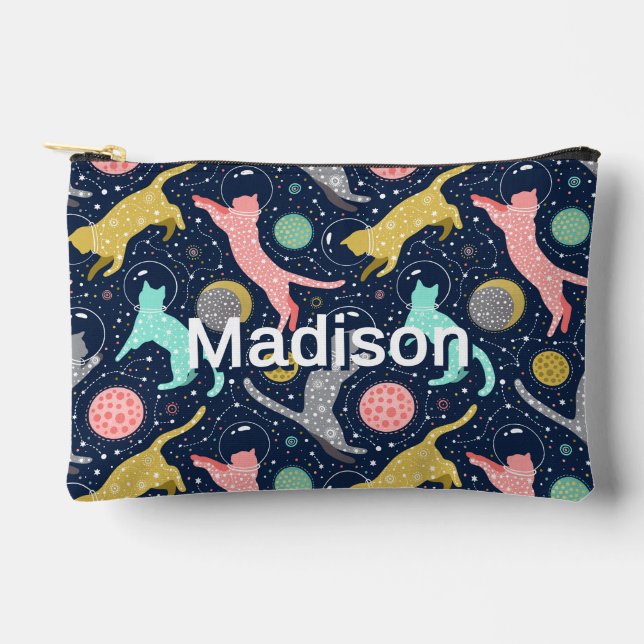 Pochette À Accessoires Cute Céleste Mystical Space Chats Personnalisés (Recto)