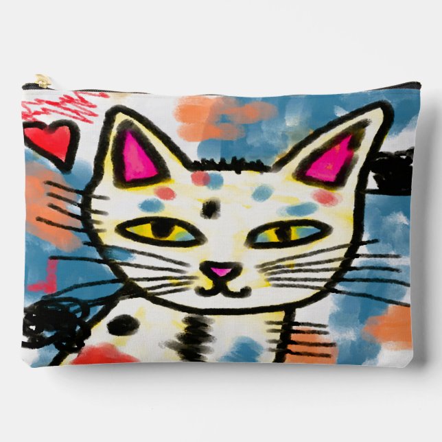 Pochette À Accessoires Cute Chat Art Abstrait (Recto)