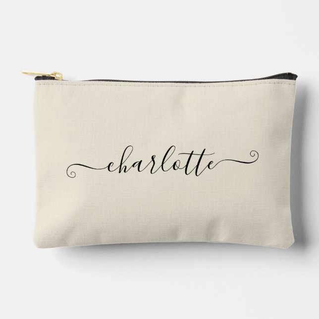 Pochette À Accessoires Cute Girly Minimalist Custom Name | Natural White (Recto)