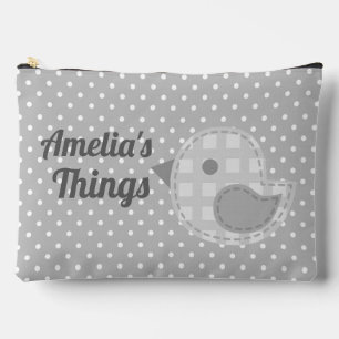 Pochette À Accessoires Cute Grey Baby Bird and Polka Dot Personnalisé