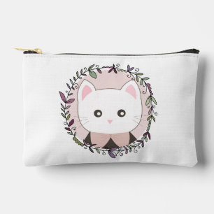 Pochette À Accessoires Cute Kitten encadré de fleurs Personnalisé
