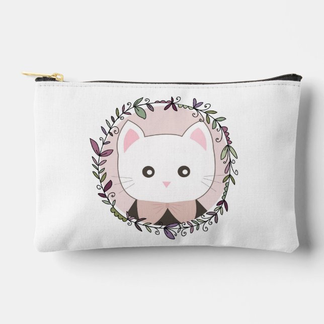 Pochette À Accessoires Cute Kitten encadré de fleurs Personnalisé (Recto)
