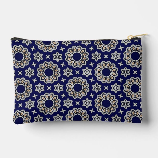 Pochette À Accessoires Cute Marine Bleu Blanc & Or Mandala Dot Art Design (Verso)