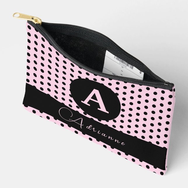 Pochette À Accessoires Cute Monogrammed Pois rose et noir (Créateur téléchargé)