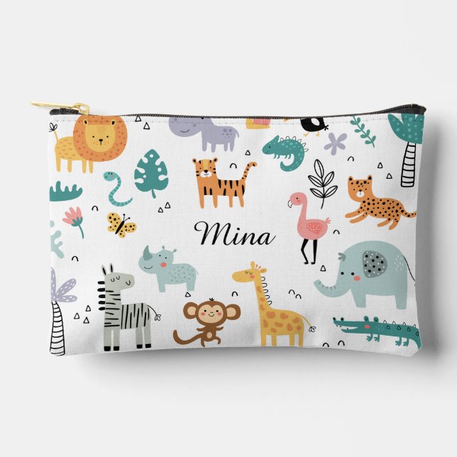 Pochette À Accessoires Cute Safari Jungle Animals Personalized Baby Name (Recto)