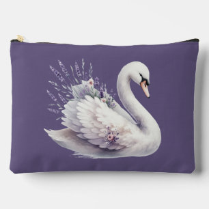 Pochette À Accessoires Cygne aquarelle avec fleurs de lavande