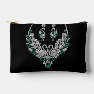 Pochette À Accessoires Cygnes de cristal d'émeraude Bijoux de luxe