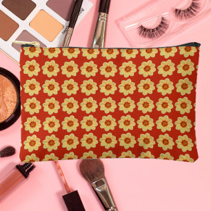 Pochette À Accessoires Dahlia jaune motif floral sur rouge