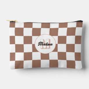Pochette À Accessoires Damas en carrés marron moka blanc rétro Monogramme