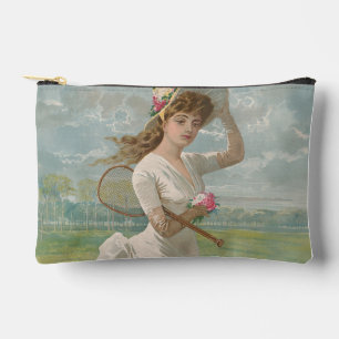 Pochette À Accessoires Dame de tennis victorienne avec chapeau à fleurs A