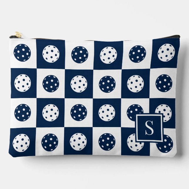 Pochette À Accessoires Damier de Pickleball Prépa - Navy & Blanc (Recto)