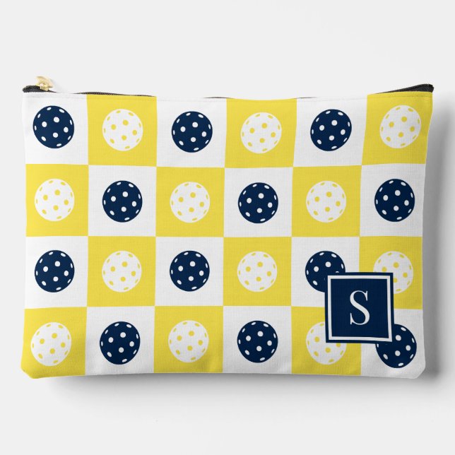 Pochette À Accessoires Damier de Pickleball Prépa - Nuit & Jaune (Recto)