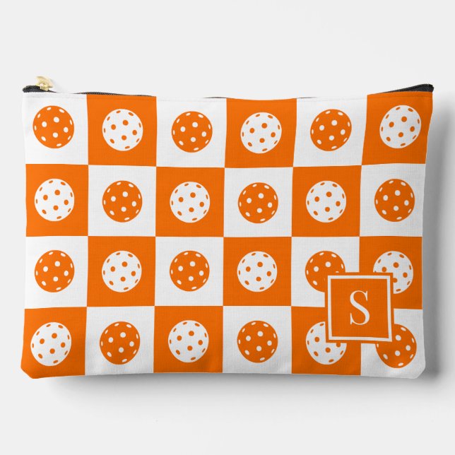 Pochette À Accessoires Damier de Pickleball Prépa - Orange et Blanc (Recto)