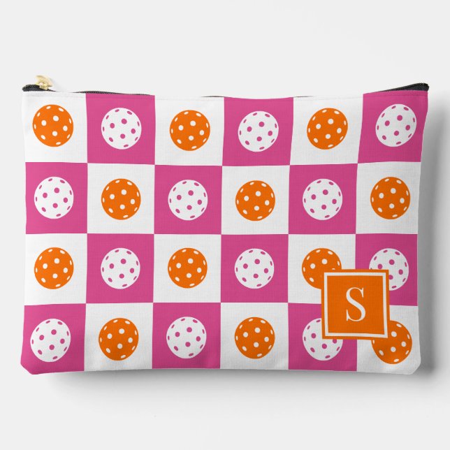Pochette À Accessoires Damier de Pickleball Prépa - Rose Chaud & Orange (Recto)