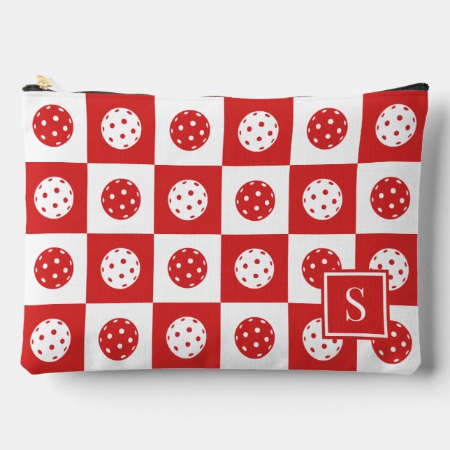 Pochette À Accessoires Damier de Pickleball Prépa - Rouge & Blanc (Recto)