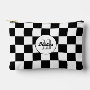 Pochette À Accessoires Damier géométrique noir et blanc Monogramme rétro