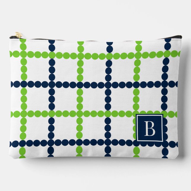 Pochette À Accessoires Damier perlé Prépa - Vert citron et marine         (Recto)
