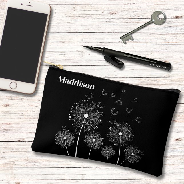 Pochette À Accessoires Dandelion Line Art Avec Nom Petit (Créateur téléchargé)